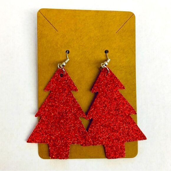 Women’s Faux Leather Teardrop Dangle Various Christmas Pattern Earrings - Picture 1 of 1